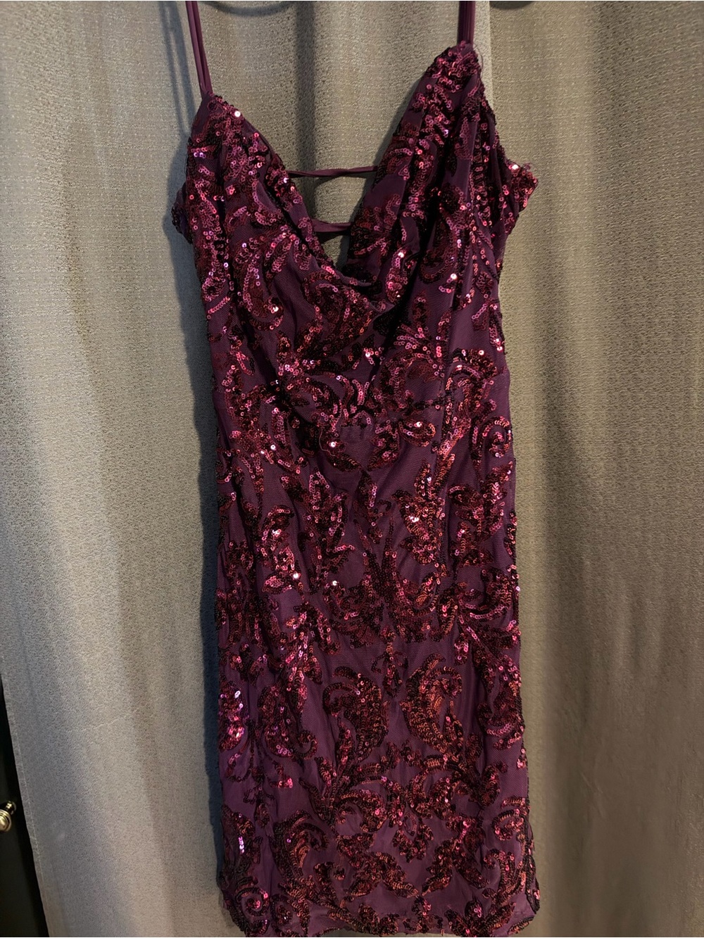 Windsor Sleeveless Sequin Spaghetti Strap Dress in Deep Plum